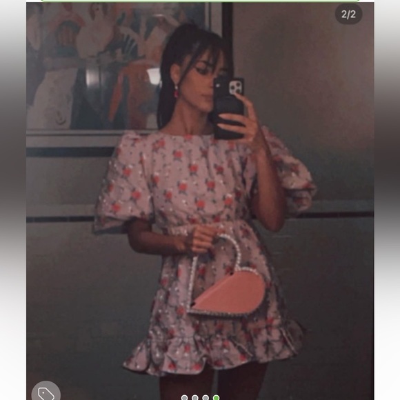 Sister Jane Floral Jacquard Puff Sleeve Open Back Mini Dress. Size xs - Picture 4 of 4